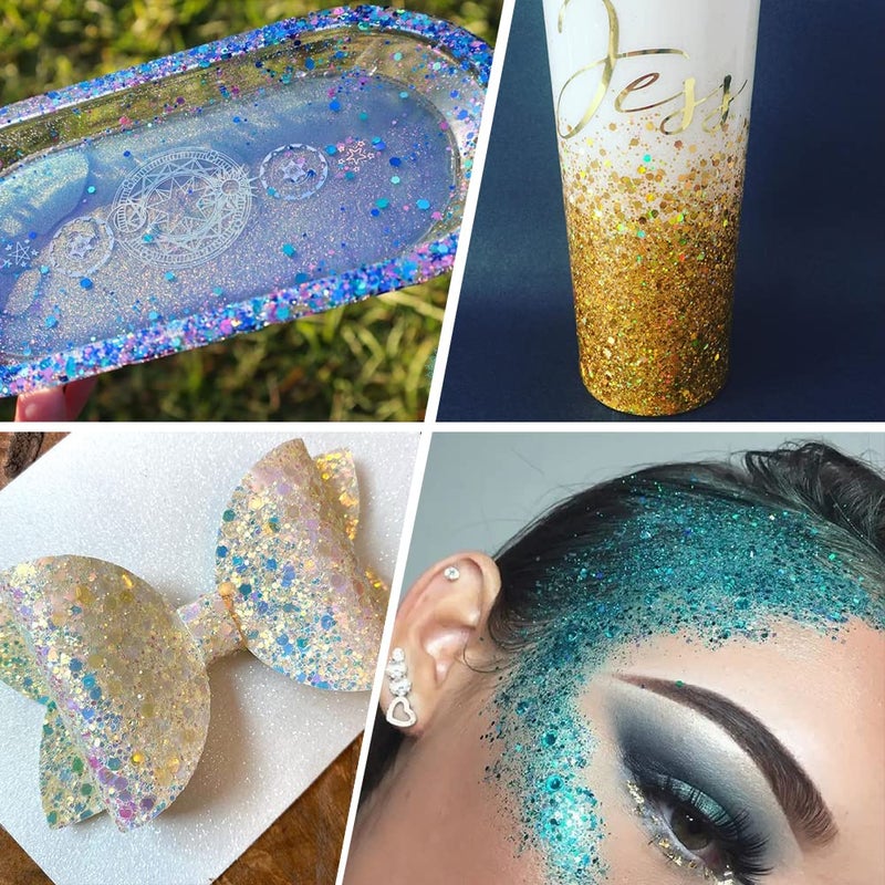 Estanoite Iridescent Chunky Glitter 100g  Mixed Glitter Multi Purpose Chunky Glitter for Arts & Crafts Wine Glass Decoration Weddings Flowers  Cosmetic Glitter for Face Eye Body Nails Hair (White) - Image 5